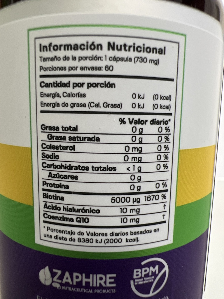 BIOTINA COENZIMA Q10 MAS ACIDO HIALURONICO 60 CAP 730 MG QUANTUM