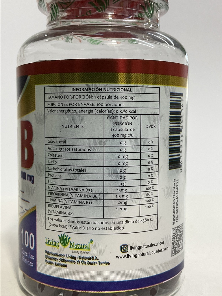COMPLEJO B 400MG X 100 CAPSULAS LIVING NATURAL