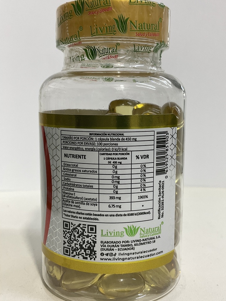 VITAMINA E 400UI X 100 CAPSULAS LIVING NATURAL