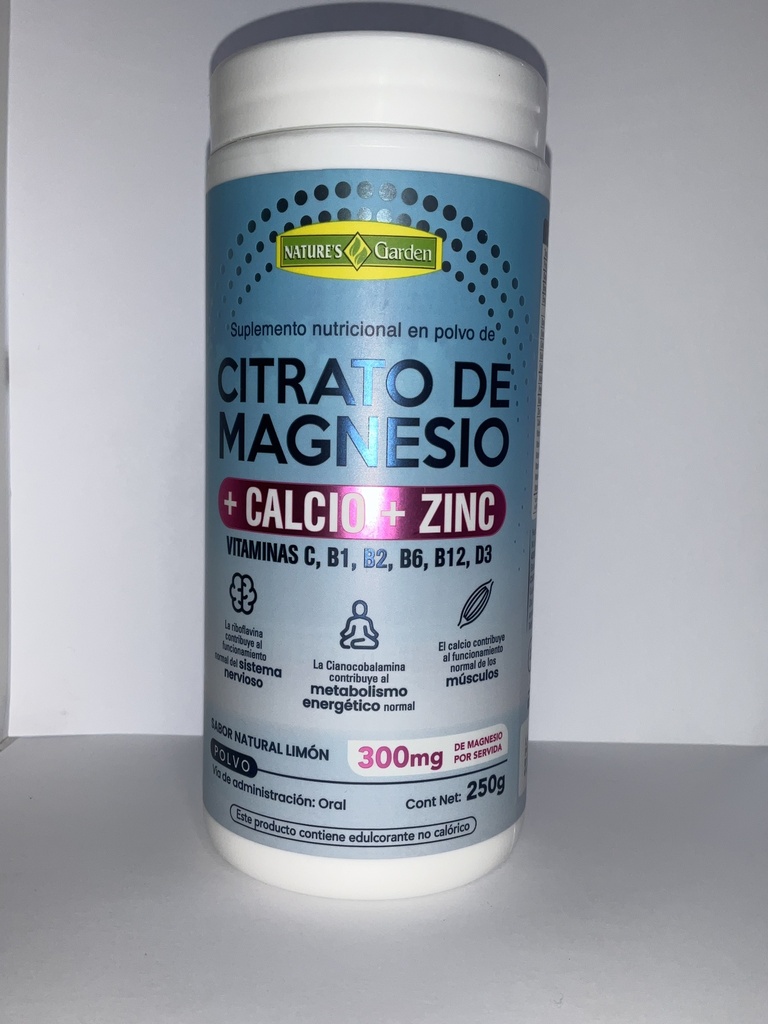 CITRATO DE MAGNESIO + CALCIO + ZINC 250G LIMON NATURES GARDEN