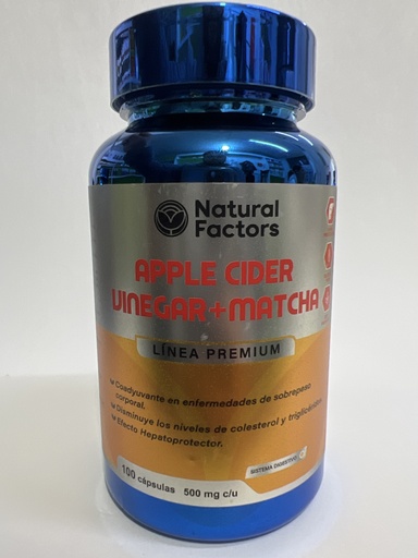 APPLE CIDER VINEGAR MÁS MATCHA CAPSULAS 500 GR CAPSULAS LINEA PREMIUN NATURAL FACTOR 