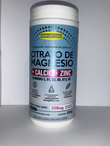 CITRATO DE MAGNESIO + CALCIO + ZINC 250G LIMON CELESTE NATURES GARDEN