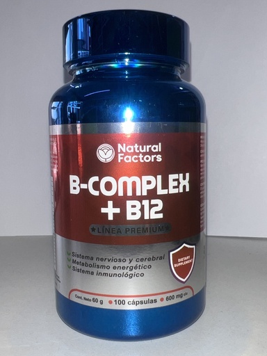 B- COMPLEX + B12 CAPSULAS 600MG X100 LINEA PREMIUN NATURAL FACTOR